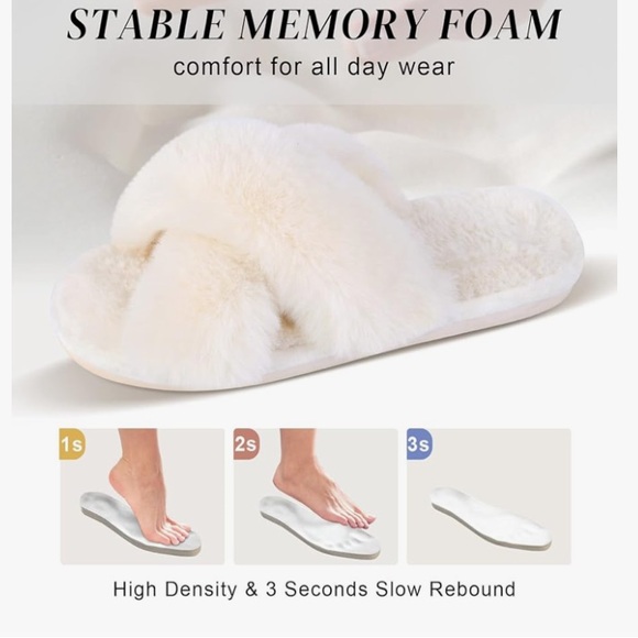 Parlovable Memory Foam Fuzzy Cross Band Comfy Slippers Open Toe - White 9-10 NWT - Picture 3 of 7